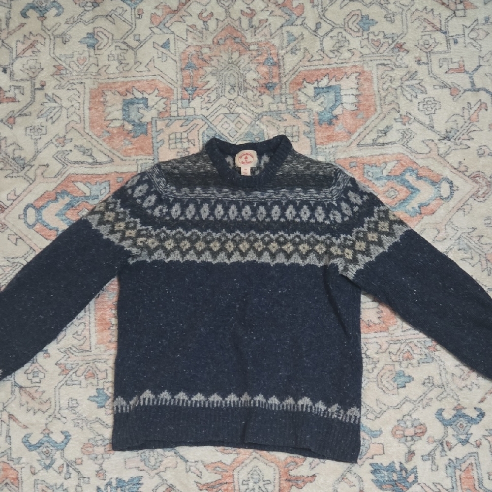 Brooks Brothers Navy and Gray Geometric Crewneck Sweater